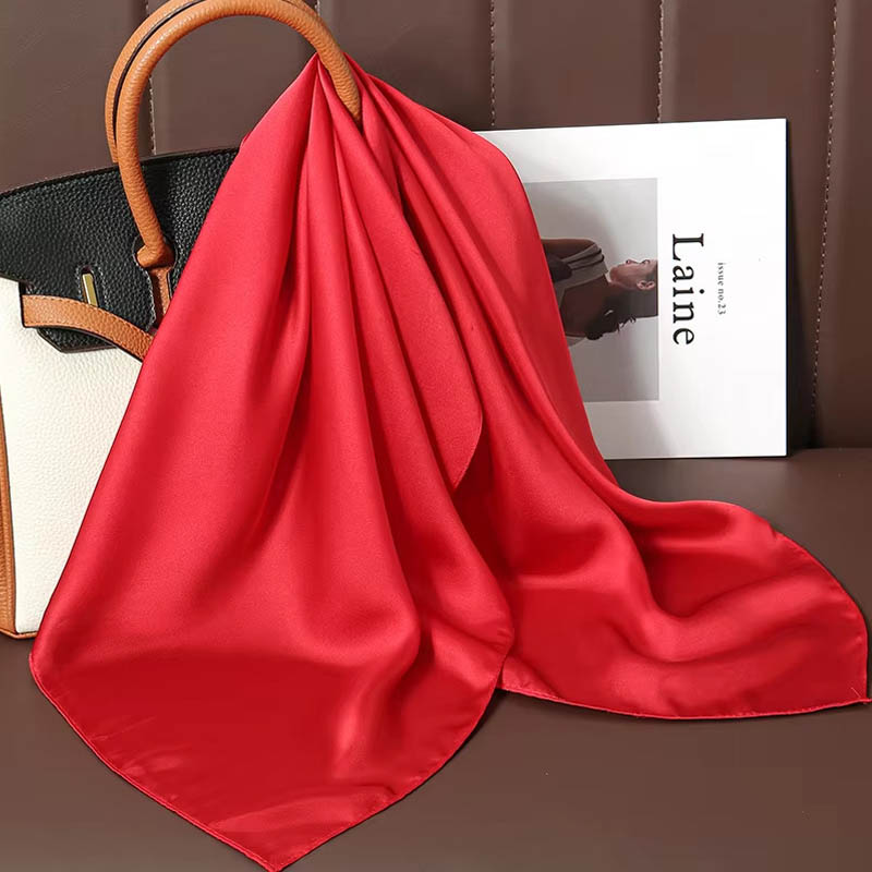 Scarf Silk Square - 高級無地シルクスクエアスカーフ女性用ソフトサテン馬毛ヘアバンドネッカチーフオフィスヒジャブヘッドバンドスカーフバッグリボンギフト