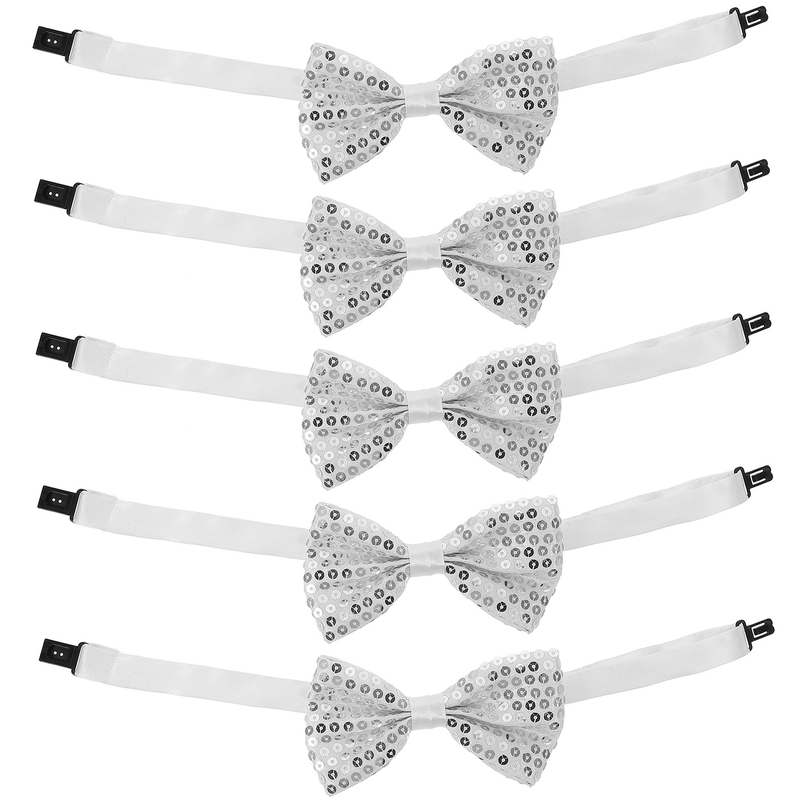 Bow Tie Pre Tied - 5個入り、子供用、キラキラ光るリボンタイ。あらかじめ結び目が付いており、サイズ調整可能。子供の発表会、卒業式、写真撮影、パーティー、コスチューム、ドレスアップに最適。