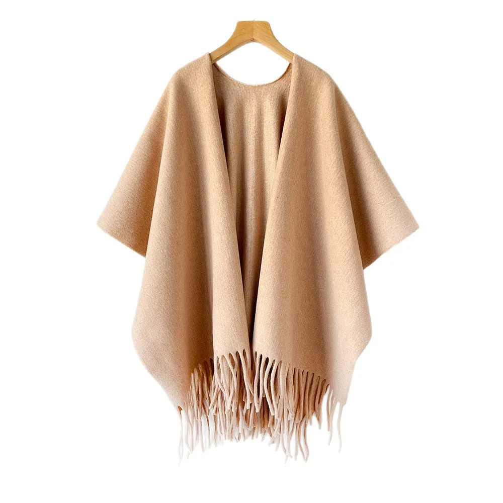 冬用ショールケープ、女性用、厚手で暖かい、フリンジ付きポンチ - Woven Scarf Blanket のレビューと価格