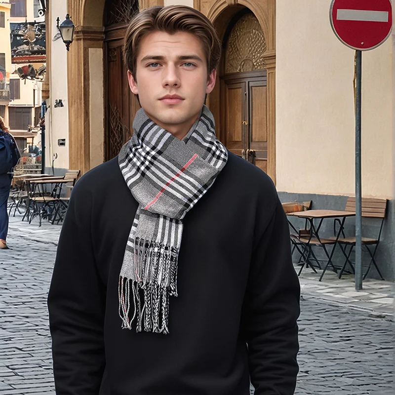 新デザイン格子柄カシミヤスカーフメンズタッセルショールストラ - Muffler Men Wool のレビューと価格