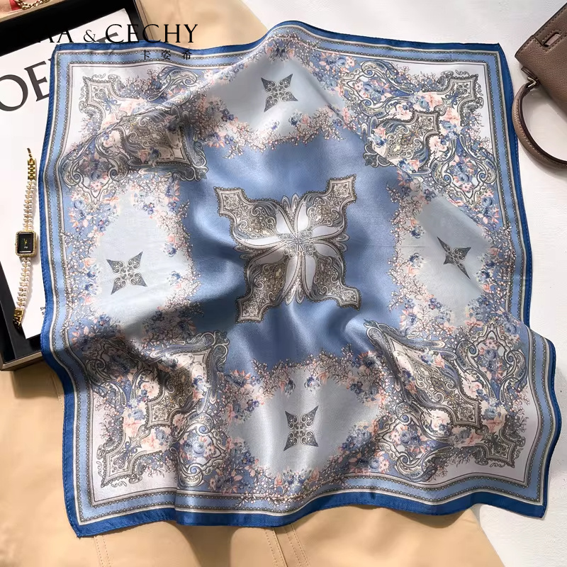 バロック花柄 100% 桑シルク正方形スカーフ 50 センチ - Face Scarf Mask のレビューと価格